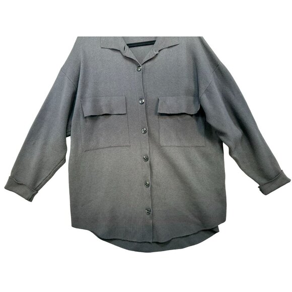 Zara Womens Button-Up Oversized Knit Shirt Jacket M Gray Made In Turkey Heavy - Picture 4 of 12